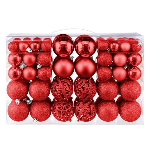 Taekuクリスマスオーナメントセット100個入りボールクリスマスツリー飾りフック付きDIYクリスマスツリー装飾部屋店舗デコレーション新年家庭用直径3-6cm(レッド)