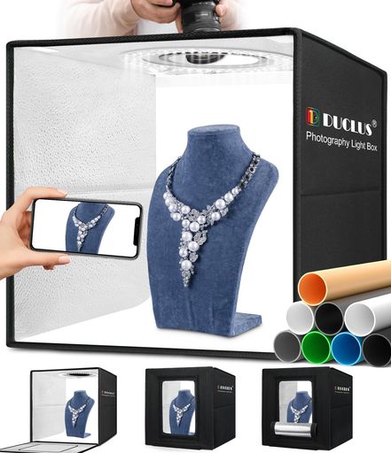 DUCLUS撮影ボックス40cm折りたたみ簡易写真スタジオ160個のLEDライト・調光10段階・6色PVC背景・2色紙..
