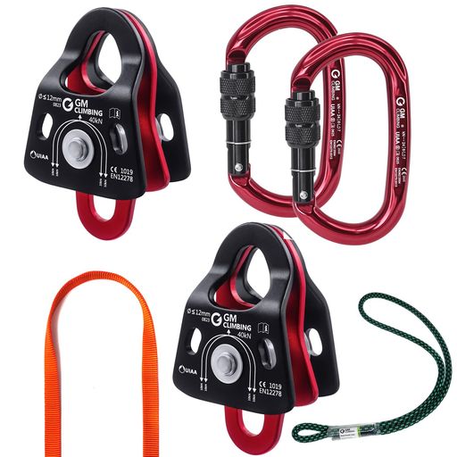 GMCLIMBINGCEUIAA認証5:1倍力システムキットプーリーシステム仕組み設置倍率システム引き上げ作業メカ..