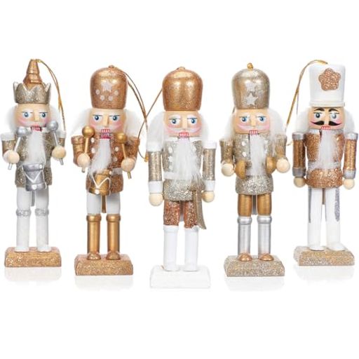 Gadpipartyくるみ割り人形クリスマスくるみわり人形置物13.5cm木製騎兵クリスマスツリーオーナメント兵士ペンダント5本セット(ホワイトゴールド)