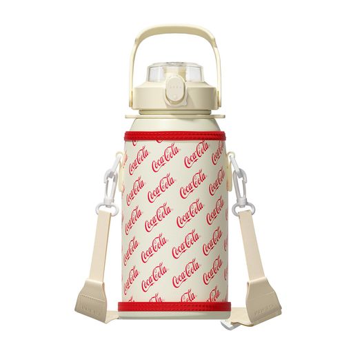 GERM水筒1.3リットル魔法瓶ジャグ直飲み水筒おしゃれボトルボトルスポーツドリンク対応水筒紐付き子供水筒ストロー大容量持ち運びマグボトル広口洗いやすいステンレスボトル(White)