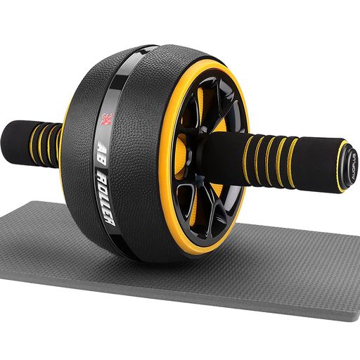 Sports Equipments - AUOPLUS腹筋ローラー膝マット付きアブホイール腹筋トレーニング器具筋トレグッズエクササイズローラー体幹ストレッチダイエット器具アブローラー(ブラック/イエロー)