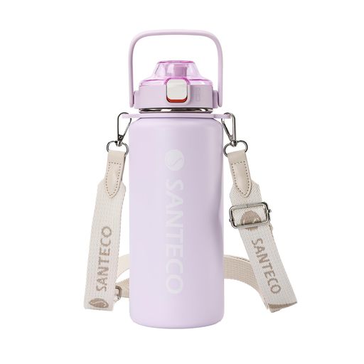 SANTECO水筒真空断熱スポーツボトル1.2L取りはずしでき肩に保冷保温魔法瓶ストロー付き直飲みスポーツドリンク対応おしゃれ広口(タロパープル)