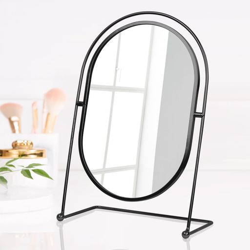Homirio化粧鏡卓上鏡金属卓上ミラースタンドミラーメイクミラー置き鏡360度回転おしゃれ楕円形(ブラック)