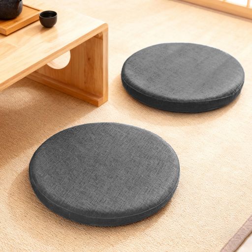 HOSUR椅子クッション2枚セット円形低反発チェアパッドカバー洗える麻風シートクッション座布団お尻が痛くならないフロアクッションシー..