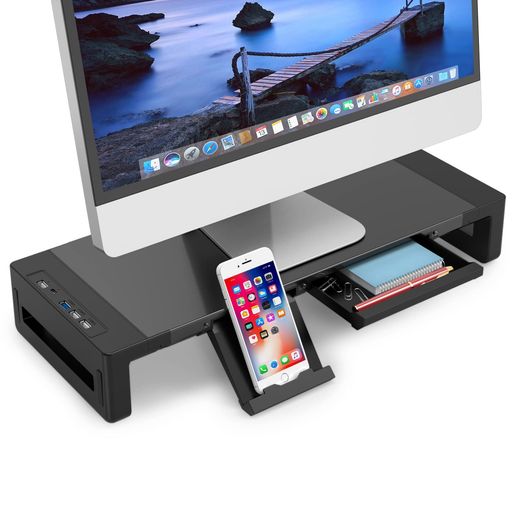3つのUSBポートと2つの充電ポート:EAYHM ディスプレイ 台には、1つのUSB3.0ポートと2つのUSB2.0ポートがあります。 USBケーブル(贈り品)をパソコンに接続すると、ハブの拡張機能を使用できます。 マウス、キーボード、USBメモリを接続できます。 また、TYPE-CとUSB充電ポートも一つずつ付属し、急速充電ケーブル(贈り品)を充電ポートに接続することで、急速充電をお楽しみいただけます! 頑丈で安定したディスプレイ 台:高品質のスチールでできており。30 kgの荷重を簡単に受けられます。 モニタースタンドとしてだけでなく、プリンタースタンド、iMacスタンド、ノートパソコンスタンド、TVスタンドとしてもご利用いただけます。ご満足いただけるアフターサービスを提供いたします。 引き出しとスマホホルダー付き パソコン 台:スマホ或いはタブレットホルダー1つ内蔵、小さな収納用引き出し1つがあり、物置きに便利、スマホ、タブレット、ペン等をすぐに使いたい場合、好きのように使います。