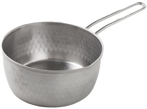 日本製(燕三条) 本体サイズ:幅16x奥行29.5x高さ8.5cm(内径15cm) 満水容量:1.2L、重量:335g 材質:ステンレス鋼(クロム16%)・ステンレス鋼 対応熱源:ガス/IH 表面の凹凸は熱を伝えやすく、調理にムラが出にくい