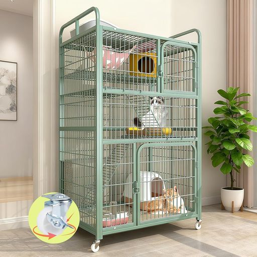 NODIBRO猫ケージ多段式3段キャットケージストッパー搭載キャスター付き大型猫ハウス組立簡単移動便利強くて安定している留守番保護脱走防止快適な換気室内用多頭飼い対応お手入れ簡単…