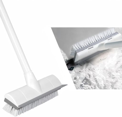 CLEANHOMEデッキブラシ掃除用ブラシ2in1水切りワイパータイルブラシ3段ポール長さ調節可能47cm-127cmベランダ/玄関/床/庭園にも適用掃除用品風呂掃除【耐久性MAX】(ホワイト)