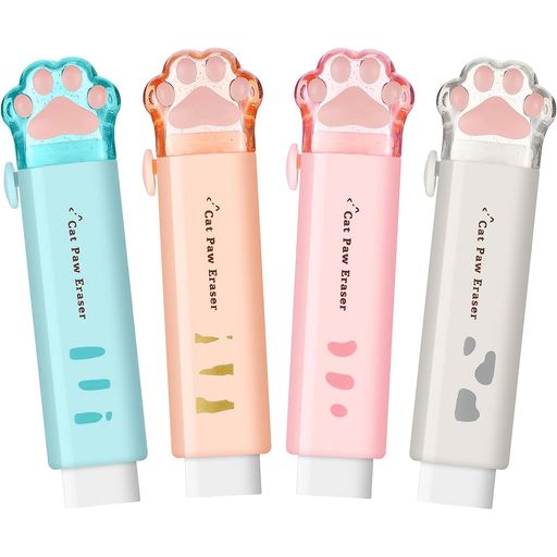 消しゴム小学生4色セット可愛い猫の肉球形スティック消しゴム伸縮可能グラデーションよく消える文房具..
