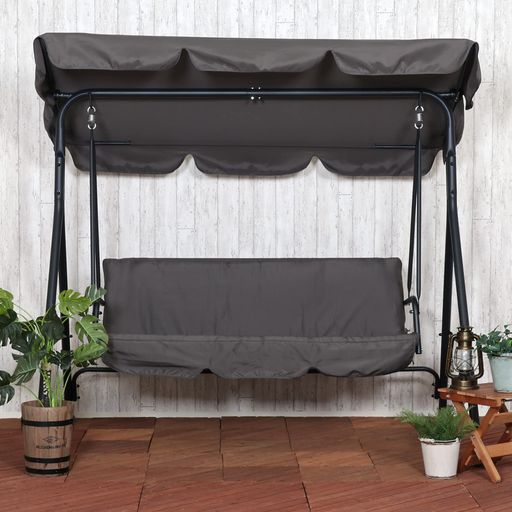 不二貿易ブランコ3人掛け屋外用幅170x奥行110x高さ153cmグレーガーデン屋根付きクッション座面ポルド38705