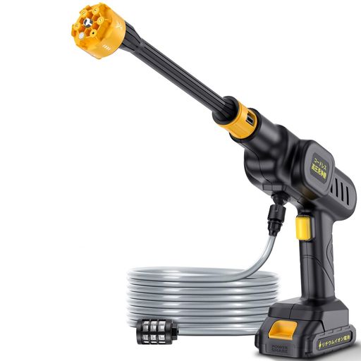 Glorlummiコードレス高圧洗浄機7MPa最大圧力2バッテリー付き6L/分水量5mホース6in1ノズル付き収納ケース付属