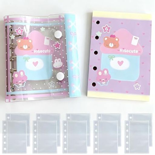 Refoinerシール手帳セットシール帳透明クリアはがせるm5バインダーリフィル10枚付き60枚紙リフィル女の..