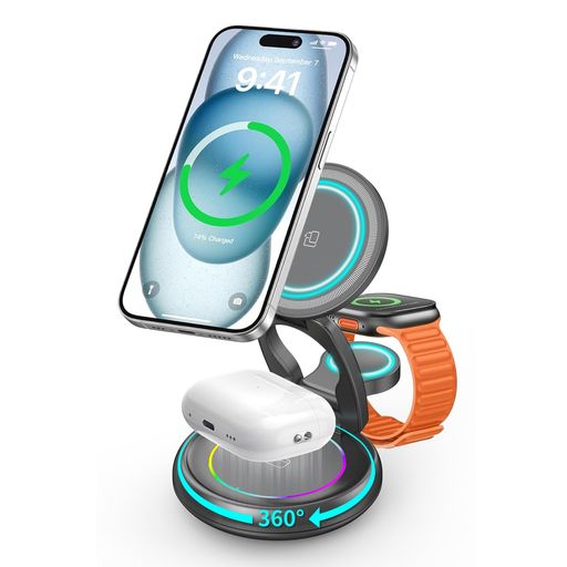 【2025新登場】ワイヤレス充電器 3in1 折りたたみ マグセーフ式 急速 最大15W・3台...