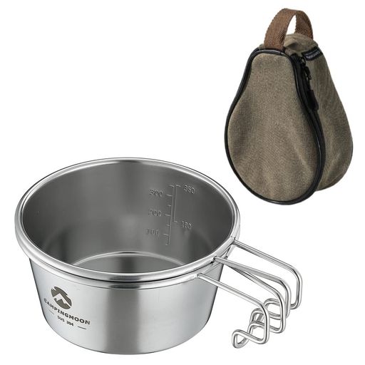 サイズ:約φ170x122x62(高さ)mm 重量:約130g 満水容量:約450ml (Scale/目盛360ml) 素材:18 "8ステンレス セット内容:シェラカップ 2点セット