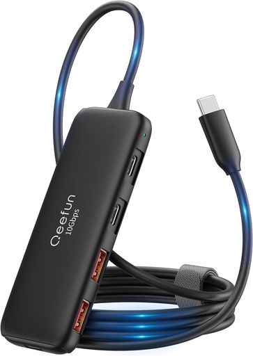 QeefunUSBCハブ10Gbps5ポート100WPD充電対応USB3.2Gen2ハブ120cmケーブル2USB-A+2USB-C高速データ転送外付けHDD/SSDMacBookProiMac