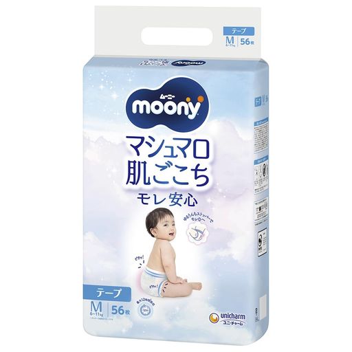 樂天商城 - 【テープMサイズ】ムーニーマシュマロ肌ごこちモレ安心オムツ(6~11kg)56枚