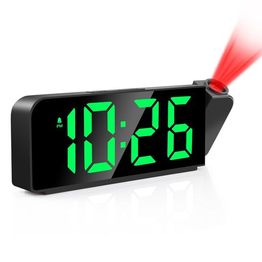 GHDVOP目覚まし時計置き時計投影時計デジタル時計180度回転天井投影壁に映す見やすいおしゃれ夜間ライト付自動調光12H/24H時間表示温度/日付アラーム記憶機能USB給電省エネ明るさ調整可能…