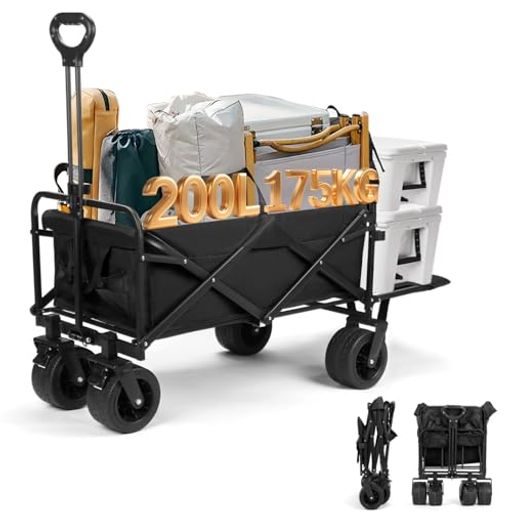 【エクストラロングボディ設計】ボディは120cm延長され、子供が横になることができ、長くて大きなキャンプギアも置くことができます。200Lの大容量にアップグレードされた、折りたたみ台車の中でもピックアップトラックなので、アウトドア用品を楽に...