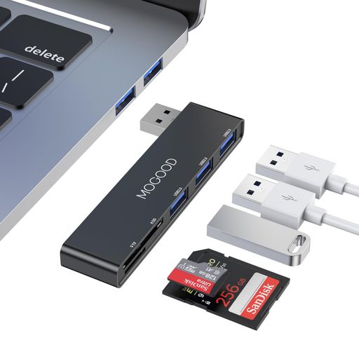 MOGOODUSBハブ5-in-1TypeAハブUSB3.0+2xUSB2.0SD/TFカードリーダーマルチポートアダプタPC/MacBook/PS4/Xbox/Wii対応ブラック