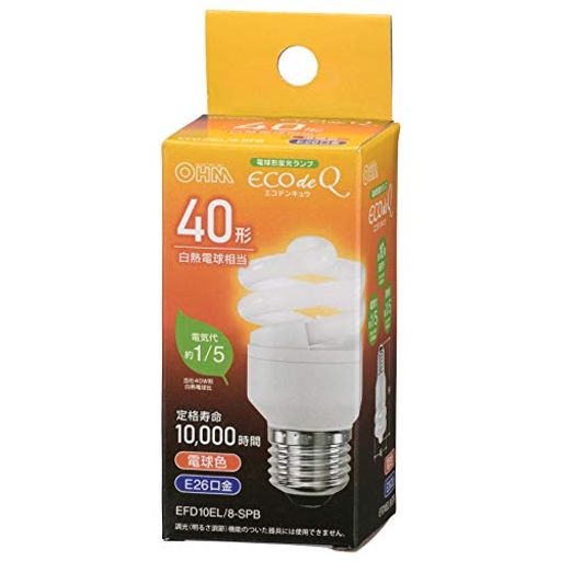 オーム電機電球形蛍光灯スパイラル形E2640形相当電球色エコデンキュウEFD10EL/8-SPB06-3770OHM