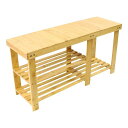 KKTONER木製シューズラック玄関ベンチ収納ベンチ2段エントランス廊下ベンチ靴収納椅子フットスツール(自然色)