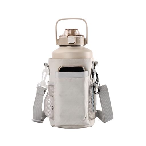 SANTECO真空断熱水筒大容量保冷保温1900MLステンレスボトルストロー付き直飲みスポーツドリンク対応広口カバー付きクリーム