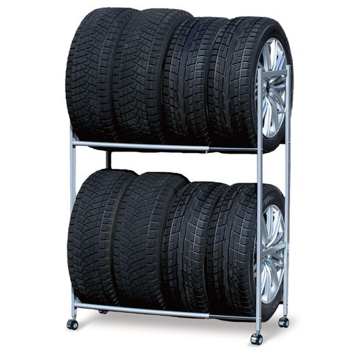 遠藤ワークスタイヤラック日本燕三条製幅伸縮キャスタータイプEX001-004約幅81～118.5x奥行48x高さ141cm耐荷重:200kg8本スタッドレス夏タイヤスタンド2段タイヤ収納軽自動車から大型車・RV