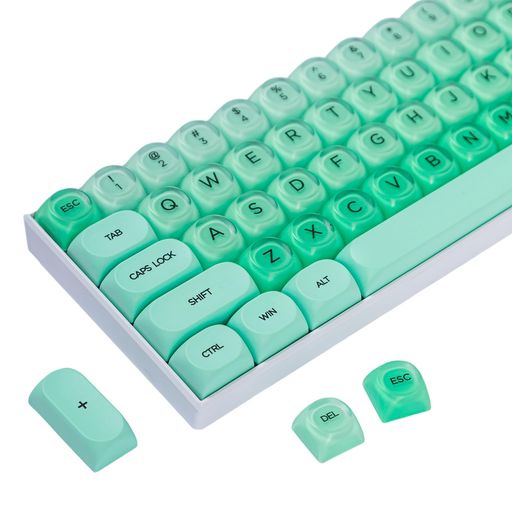 132キーPBTキーキャップ、グリーンJellyKeycap、Foundationキュートな透明ダブルショットキーキャップ、MOAプロファイルキーキャップセットUS配列、61/64/87/104/108Cherry
