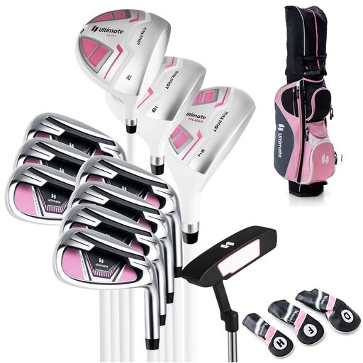 ゴルフクラブセットレディース初心者11本セットキャディバッグ付き右利きゴルフセットクラブセットレディースゴルフセット(ピンク系)
