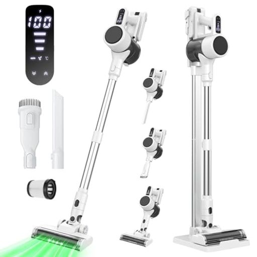 VOSCORDERコードレス掃除機2025年新型70Kpa超4眼緑LEDライト付き収納充電スタンド一体型軽量700Wモータ..