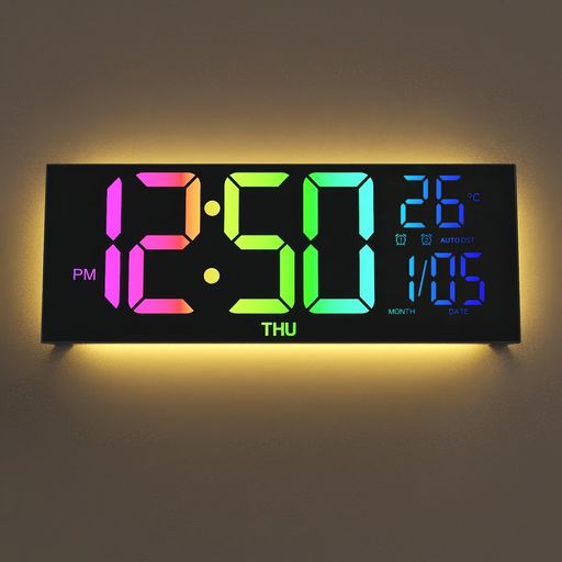 EOOQデジタル壁掛け時計13インチ大画面リモコン付きRGB&単色表示デュアルアラーム自動調光暖色ナイトライト日付・曜日表示12/24時間切替温度計高齢者向けギフトUSB給電式アダプター付属(…