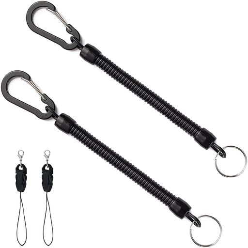 [サムコス]カールコードストラップコイルストラップ伸びる丈夫キーストラップ携帯ストラップ落下防止盗難防止紛失防止ワンタッチ着脱ブラック2本セット
