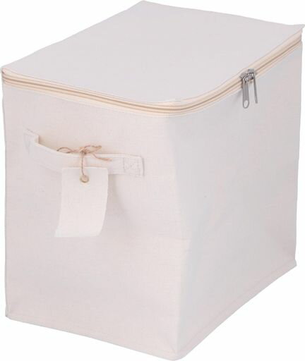 不二貿易魅せる収納ボックス縦ハーフ蓋付幅18.5x奥行26x高さ26cmアイボリー綿ポリエステル撥水加工52863