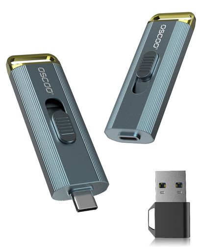 OSCOO1TB外付けSSD–最大2100MB/s、の4K60fpsProResに対応|USBメモリタイプC、USB3.2Gen2ポータブルSSD、デュアルUSB-C&USB-Aアダプター付属|リトラクタブルデザイン|iPhone