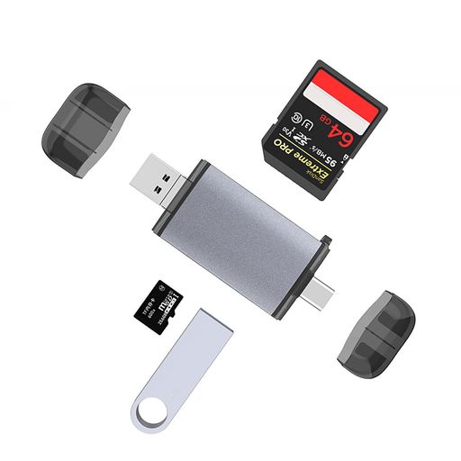 【3in1多機能カードリーダー】Type-cとMicro USBとUSB2.0の3種類の端子を組み合わせで、PCやOTG機能対応のタブレットやAndroidスマートフォンのデータ転送に大活躍です。「ご注意: 2つのスロットを挿入して同時に動作させることはできません」 【USB2.0データ転送便利】USB 2.0カードリーダーはUSB 2.0プラグとMicro USBプラグを1つにして、このカードアダプタをOTG機能をサポートするすべてのタブレットとアンドロイド携帯電話に互換させます。最大伝送速度480Mbpsのデータ転送体験を実現しています。USB2.0端子を持つ各種デバイスに適用しています。 【優れた互換性】ドライバが不要、挿すだけでデータを読み出し、自在にデータ交換を実現しています。超互換性持ち、最大2TBのSD / SDXC / SDHC / RS-MMC / Micro SD / Micro SD / TF / Micro SDHC カードに対応できます。