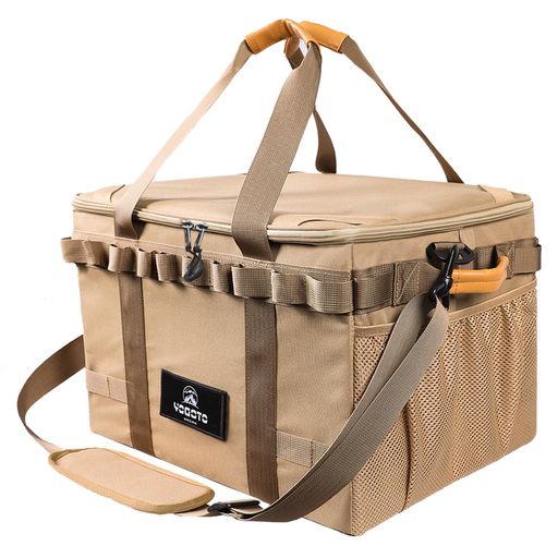 楽天クリエイトラボYOGOTOキャンプソフトコンテナ収納ボックスギアボックスツールボックス36L60Lトランク収納大容量車載収納ソロ用底面防水仕切り付き折り畳み式工具バッグメッシュポケット付きデージーチ…