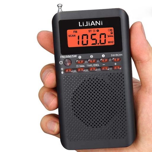 rd218小型携帯ラジオFM/AM/SW単三電池2本使用夜間でも使えるバックライト付きボタンデジタル時計、目覚まし時計、スリープタイマー機能最適受信、最適音質ポータブルラジオ、歩行、ラン…