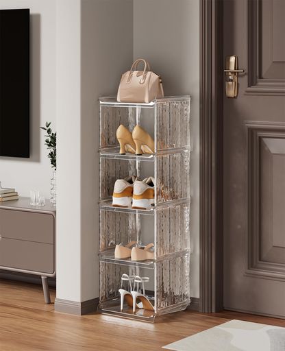 HAIXINシューズラックスリム靴棚5段省スペース大容量靴箱組立簡単分割可能靴置き半透明氷河模様のPET素..