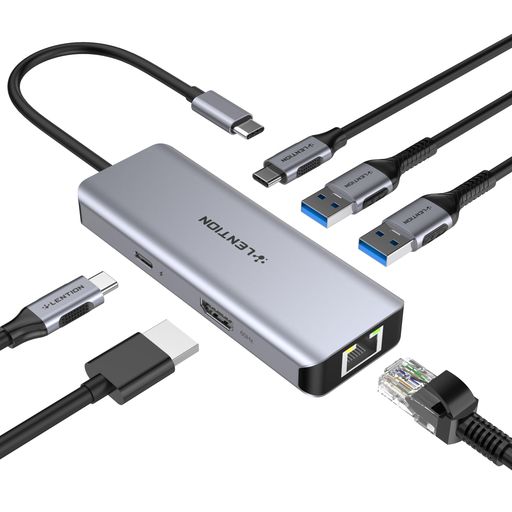 LENTIONUSB-C6-in-1有線LANアダプターハブ4K@60HzHDMI出力100WPD充電ギガビットイーサネットUSB3.0ポート搭載MacBookPro/AirM1/M2/M3/M4/M5iPadPro