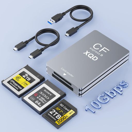 CFexpress Type B & XQD & SD カードリーダ 3 in 1、デュアルスロットUSB3.2 10Gbps 高速転送 CFexpress Type B cfカードリーダー アルミニウム タイプ cfカード アダプター
