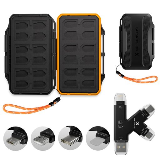 K&F CONCEPT 2in1 カードリーダー&収納ケース 4in1高速転送対応 SD/TFカード計36枚収納