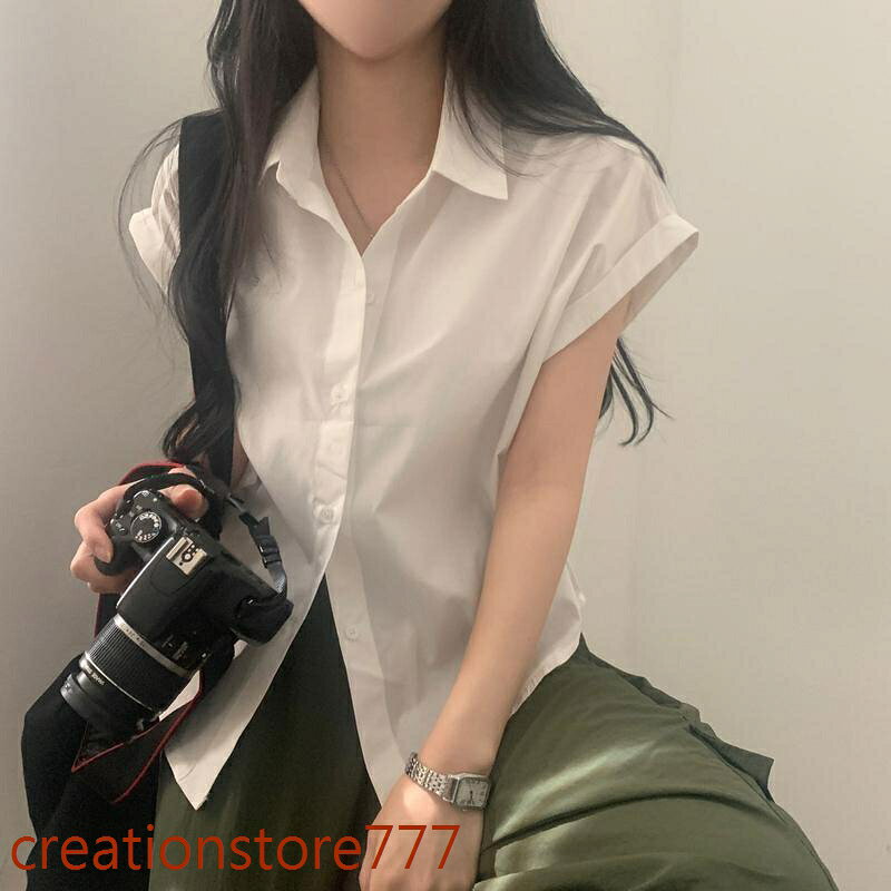 ブラウス レディース 半袖 夏 オフィス 通勤 カジュアル シャツ トップス ゆったり 涼しい 襟付き 前開き 清潔感 事務 着痩せ 素材