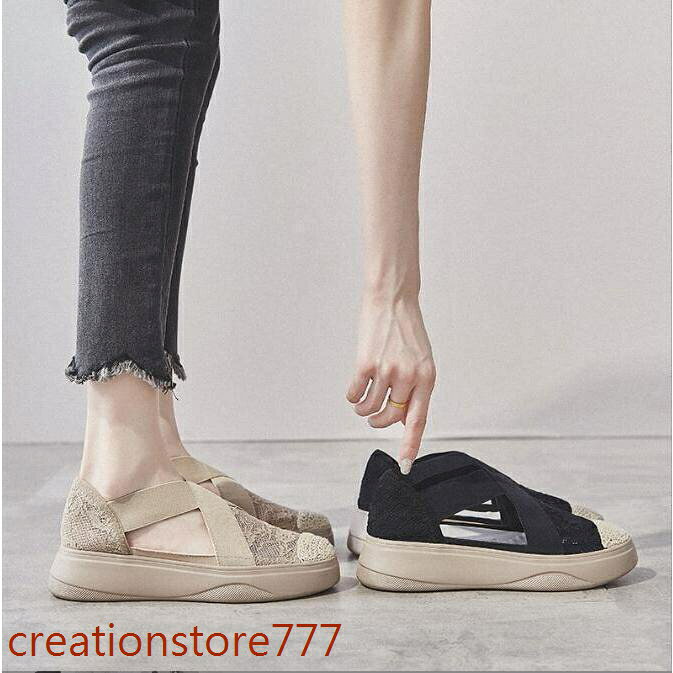 サンダル レディース ゴムフィットサンダル レース スニーカー ウェッジソール 厚底サンダル おしゃれ 通気性 疲れない 快適 通気性 美