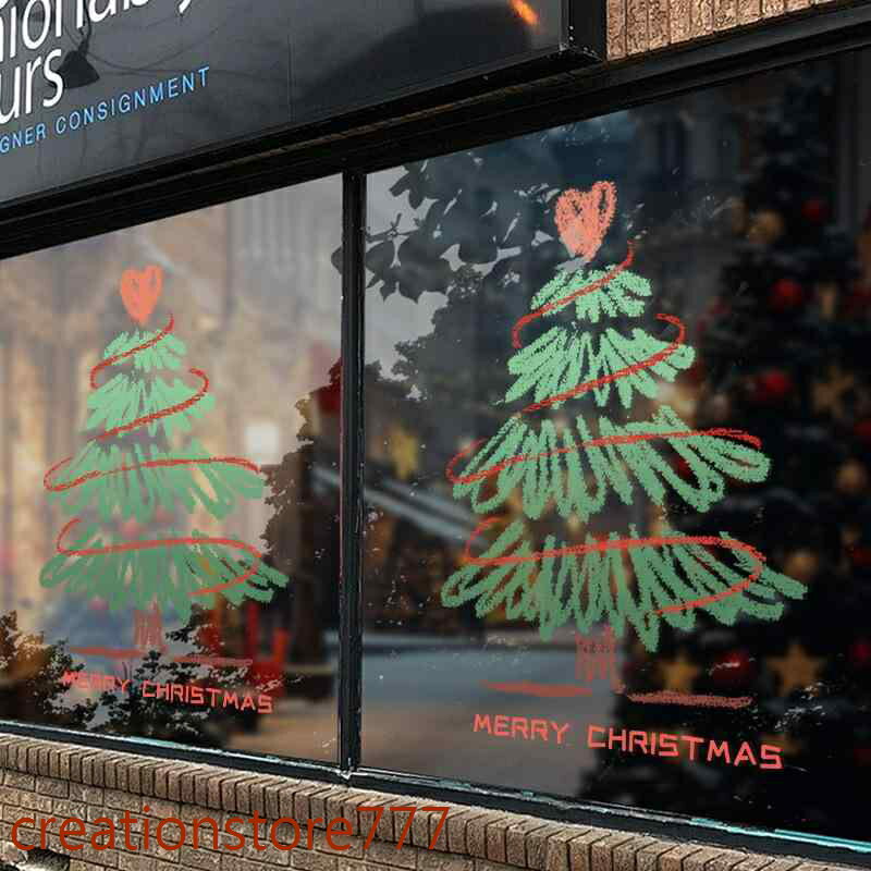 【楽天スーパーSALE】ウィンドウシール クリスマス 窓 ガラス ドア 飾り 静電 再利用可能 貼り直し簡単 グリーン 店舗用 装飾 パーティー イベント