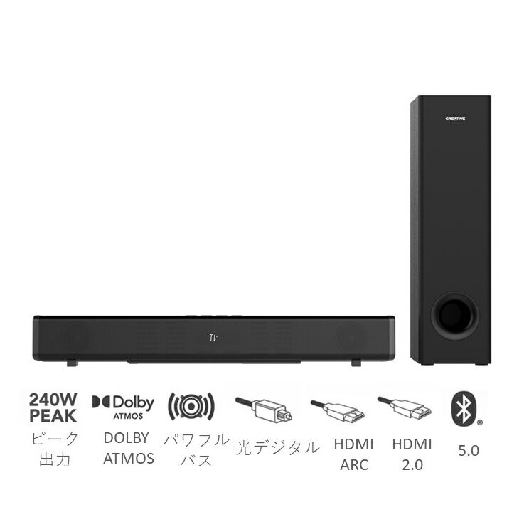 サウンドバー タイプ スピーカー Creative Stage 360 光入力 / Bluetooth / HDMI ARC スリム コンパクト Dolby Atmos SP-STGE360