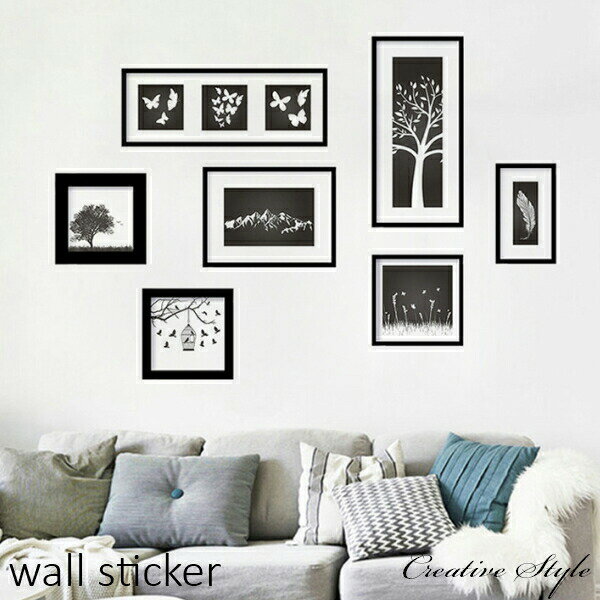 ウォールステッカー モノトーン おしゃれ HAPPY フェイク フレーム 壁飾り 壁に貼ってはがせるステッカー 壁シール ★ ウォール シール 壁紙 ステッカー...