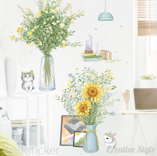 ウォールステッカー flower life 木 花 ひまわり 植物 グリーン 緑 春 壁飾り イン...