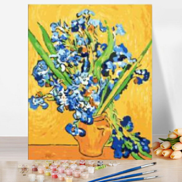 Oil Painting Set (40x50cm) with Frame - Adult Coloring Book - Color by Numbers - Oil Painting Style Artwork - Interior Decor - Sunflowers - Van Gogh - Famous Painting - Flowers - Acrylic Paints - Painting Set - Canvas - Wall Decor - Coloring Set - Wall Decoration - Gift - Handmade Art - Hobby - Present - Home Time - Respect for the Aged Day - Beginner - Birthday - New Home - Mother's Day - Father's Day