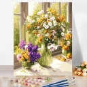 母の日 父の日 油絵 絵画 大人の塗り絵 数字 塗り絵 油絵風 美術品 インテリア 【油絵】窓側花瓶 【油絵セット】DIY絵 キャンバス 油絵の具 高級 プレゼ...